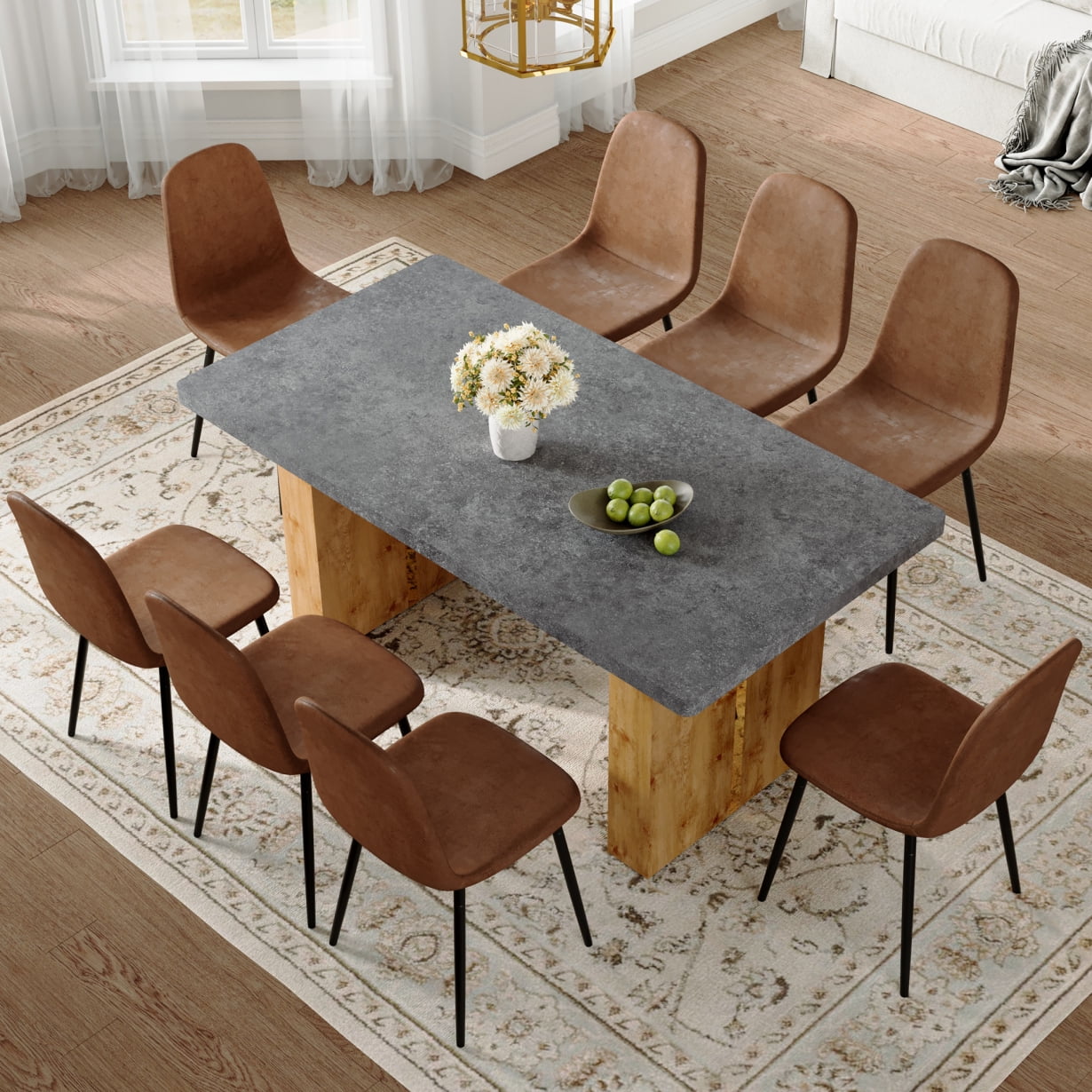 Dining Table Set for 8, Modern Kitchen Dining Table and 8 Upholstered Chairs, Space Saving 67 ...