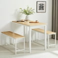 thumbnail image 1 of 43" Industrial Dining Table Set - White & Natural Kitchen Table with 2 Benches for 4 Five, 1 of 12