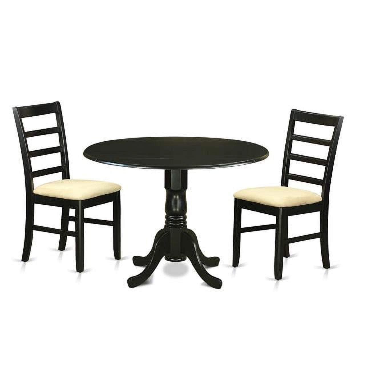 Black Round Dining Table Set with Upholstered Chairs, 3-Piece