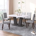thumbnail image 1 of Dining Table Set For 6, 7 Piece Kitchen Table Chairs Set, 1.8" Thickness Tabletop And V-Shaped Table Legs, Modern Dining Room Set With 63 Inch Dinner Table And 6 Upholstered Chairs, 1 of 9
