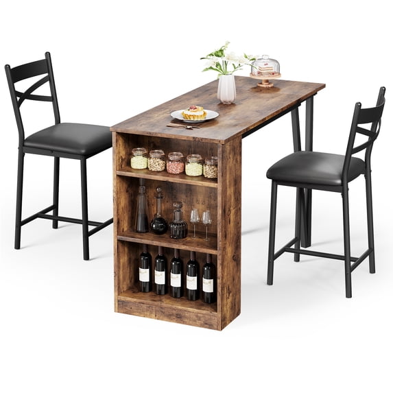 Dragonpad USA 3 Piece Medium Density Fiberboard Space Saving Dining Table with Chair Brown