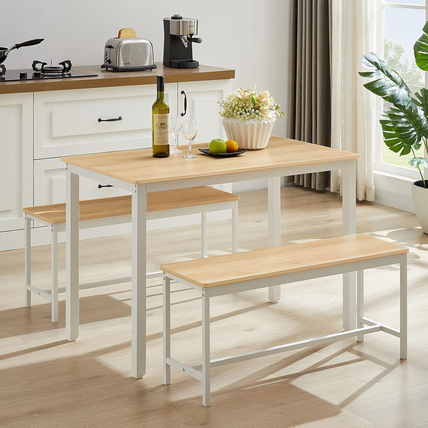 Dining Table Set, Kitchen Table with 2 Benches for 4, Modern Kitchen Table Furniture for Small ...
