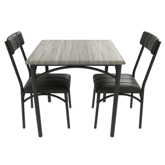 Dining Table Set, Kitchen Table and Chairs for 2, Metal and Wood Square Dining Room Table Set with 2 Upholstered Chairs, 3 Piece Dining Table Set for Small Space