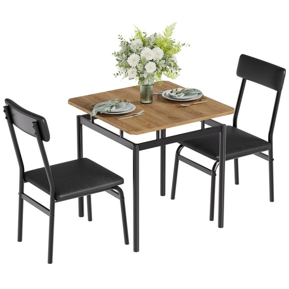 Dining Table Set,Kitchen Table Set with 2 PU Upholstered Chair,3 Piece Industrial Metal Frame Dinette Set for Small Space,Space Saving Dinette for Kitchen, Dining Room,Breakfast Nook