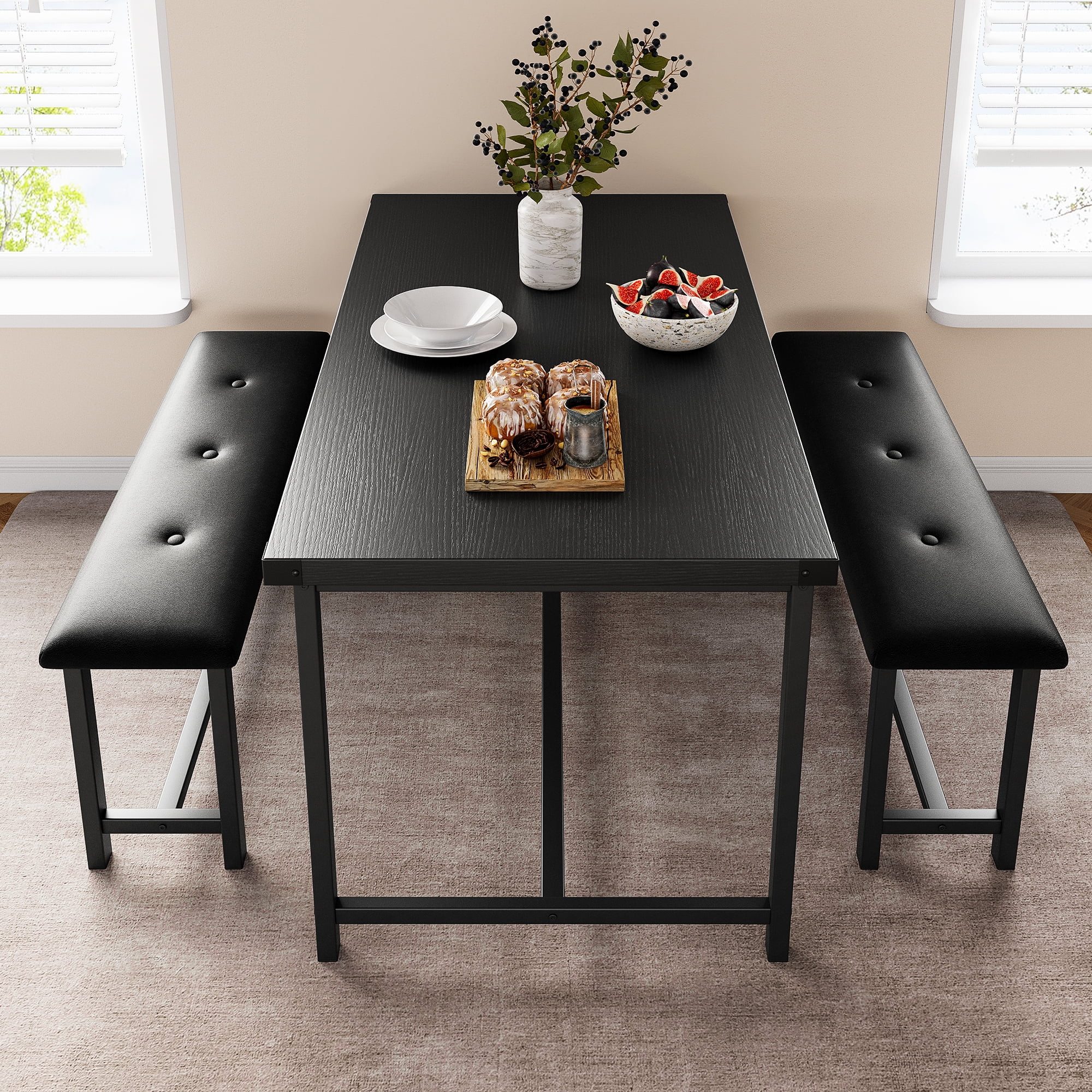 Dining Table Set Kitchen Table with 2 Upholstered Benches,Rectangular ...