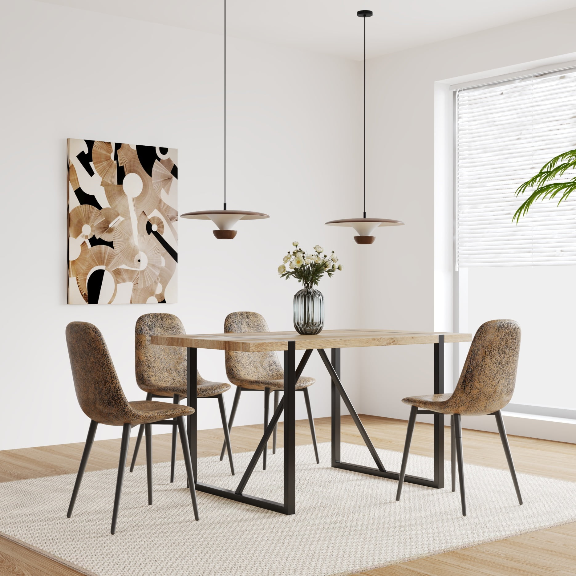 Dining Table Set, Modern Luxury 5 Pieces Armless Dining Set with 1 Table and 4 Chairs, Mid ...