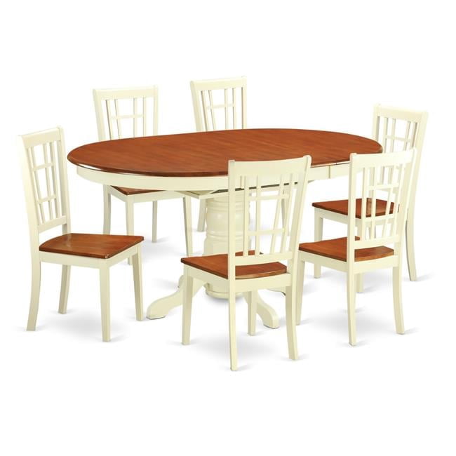 Dining Table Set - Small Kitchen Table & 6 Chairs, Buttermilk & Cherry - 7 Piece - Walmart.com