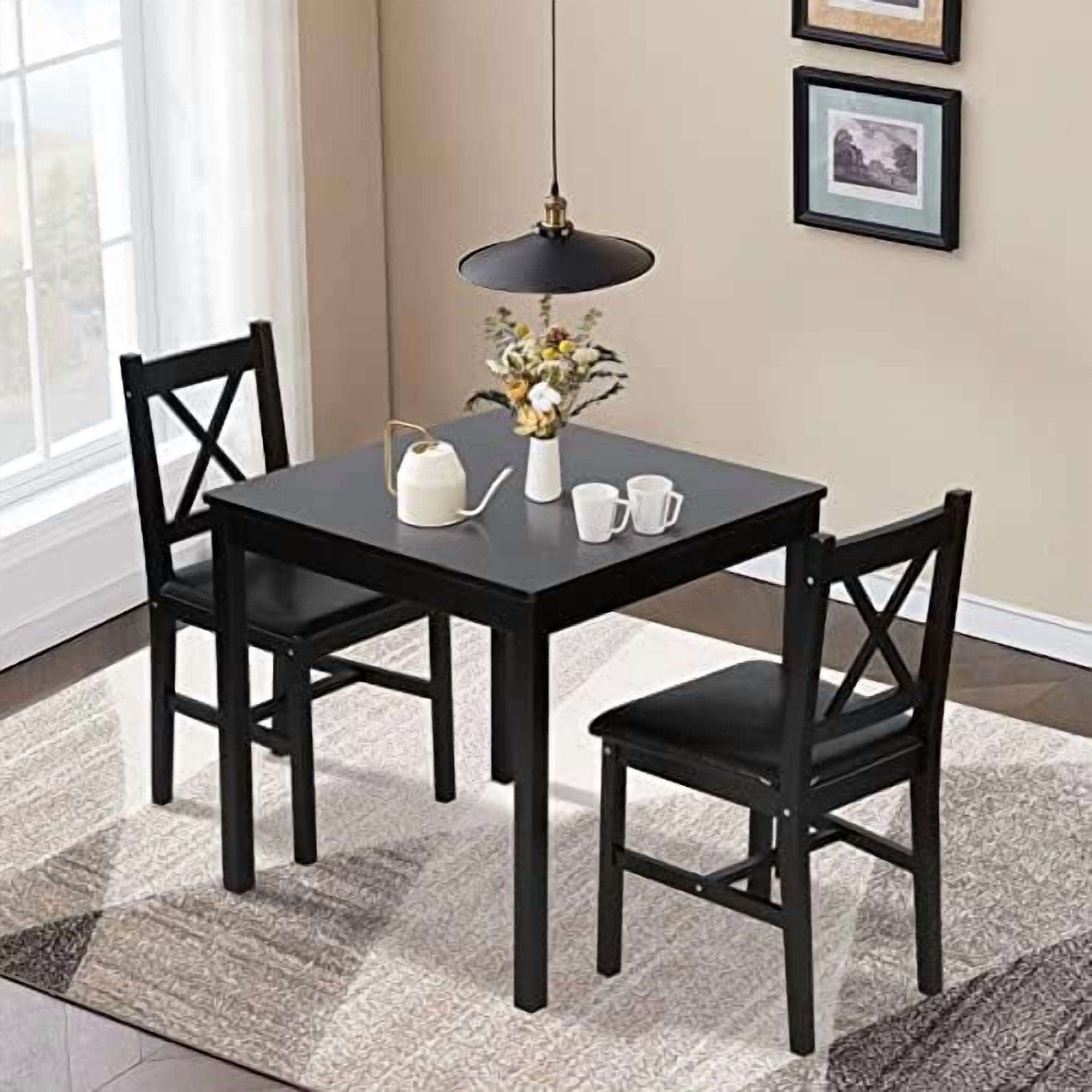 Dining Table Set for Small Space, 3 Peices Wood Kitchen Dinette Table ...