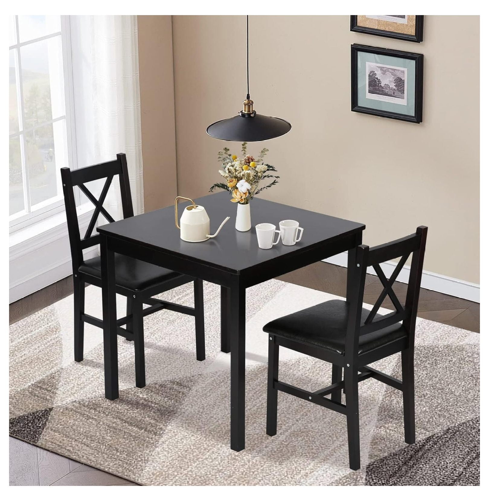 Dining Table Set for Small Space, 3 Peices Wood Kitchen Dinette Table ...