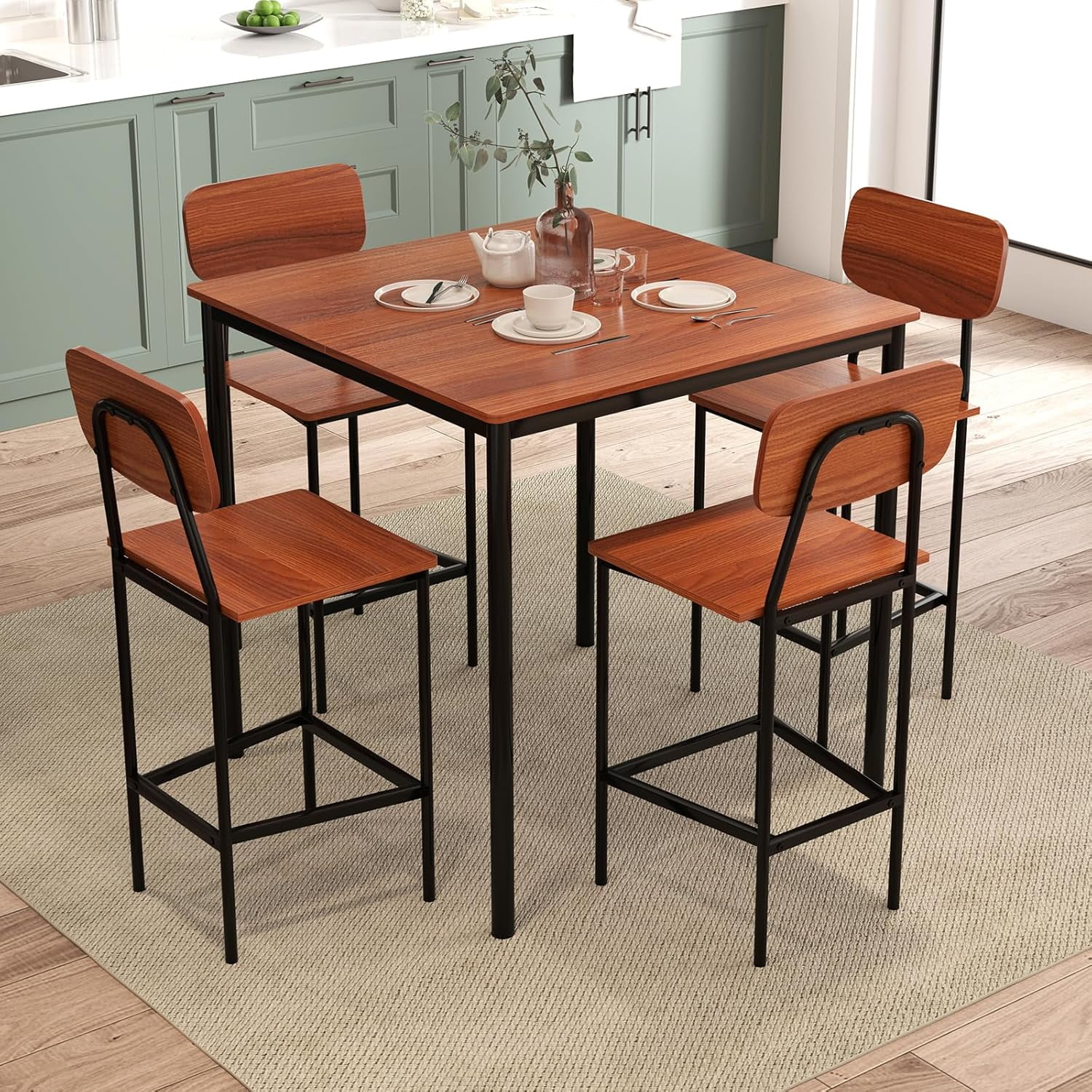 Dining Table Set for Small Space, Kitchen Table and Chairs with Steel ...