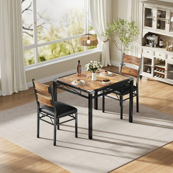 Dining Table Set for 2, Dining Table with 2 Upholstered Chairs, Bistro Table and Chairs Set of 2 with Corner Protector for, Kitchen, Apartment