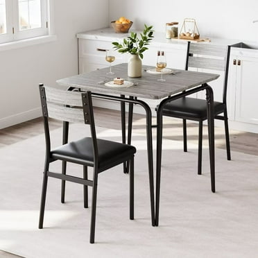 Dining Table Set for 2, Kitchen Table with Upholstered Chairs for 2, Square Kitchen Table Set for Small Space, Apartment, Rustic Grey