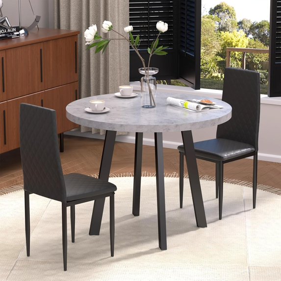 2-Piece Modern Round Dining Table Set with 2 Black Chairs - Compact for Kitchen, Apartment & Terrace