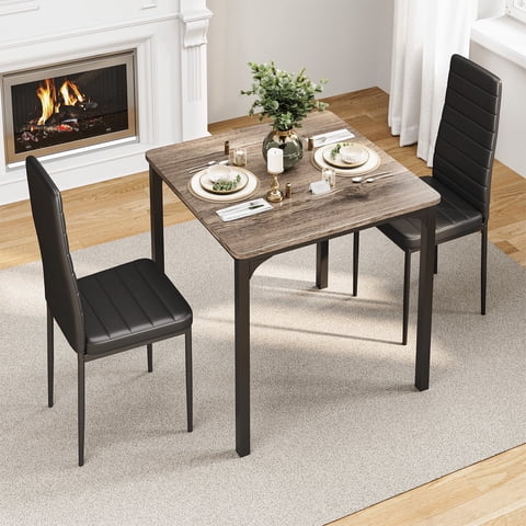 Dining Table Set for 2 Person, Aiho Modern Kitchen Table with 2 PU Leather Chairs for Dining Room, Kitchen, Small Space, Black
