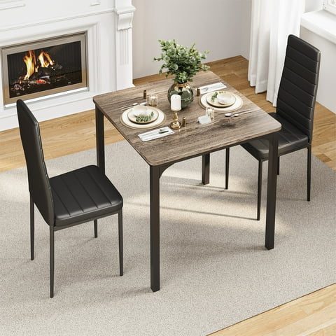 Dining Table Set for 2 Person, Aiho Modern Kitchen Table with 2 PU Leather Chairs for Dining Room, Kitchen, Small Space, Black
