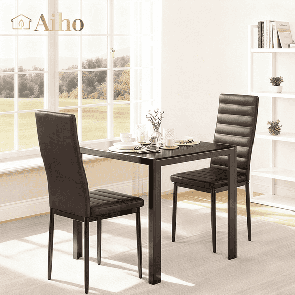 Dining Table Set for 2 Person, Aiho Modern Kitchen Table with 2 PU Leather Chairs for Dining Room, Kitchen, Small Space, White