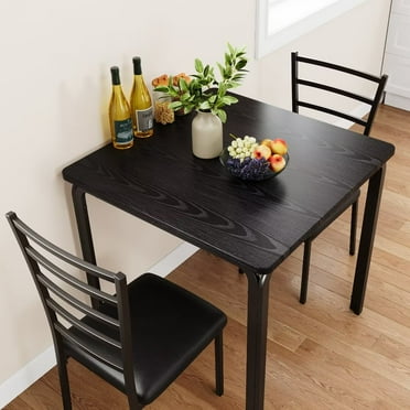 Dining Table Set for 2, Square Dining Room Table Set with 2 Upholstered Chairs for Small Space, Black