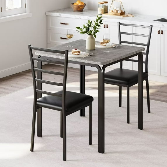 CuisinSmart 3 Piece Medium Density Fiberboard Square Dining Table Set Gray
