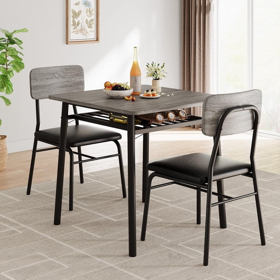 Dining Table Set for 2 , Wood-top Table 2 Upholstered Chairs, Small Kitchen Table Set with Metal Frame for Small Space, Apartment