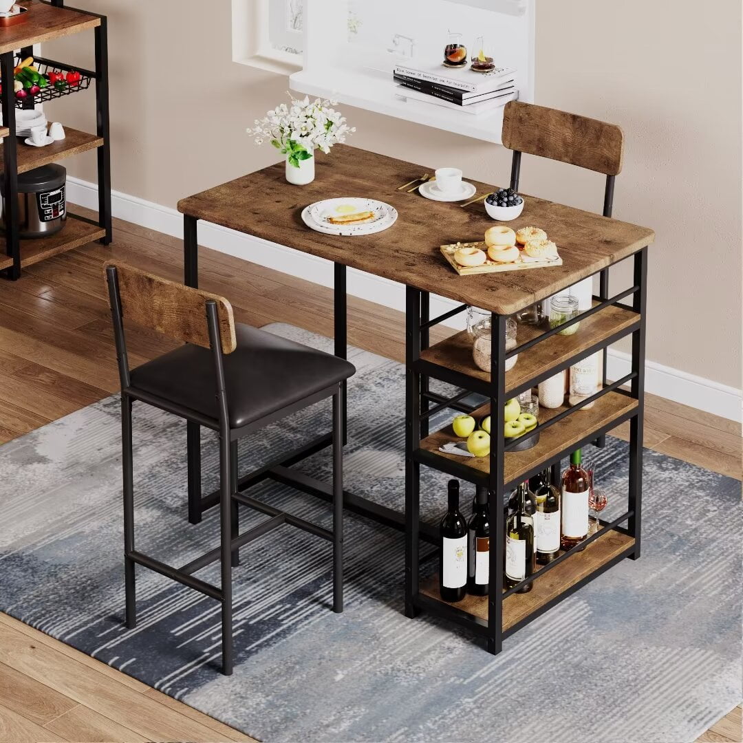 Dining Table Set for 2 with Storage Shelves, 3 Piece Counter Height Bar ...