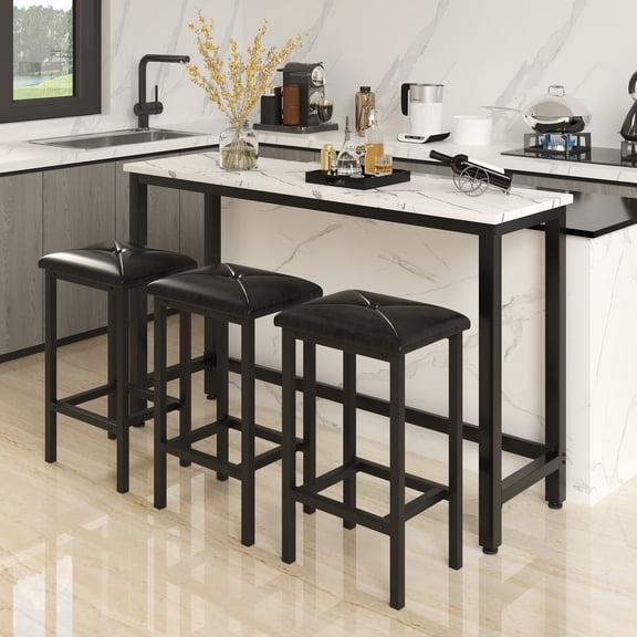 Enyopro Dining Table Set for 3, Modern Dining Room Table Set with 3 Upholstery Stools, Bar Table Set, Saving Space Restaurant Bistro Table Set