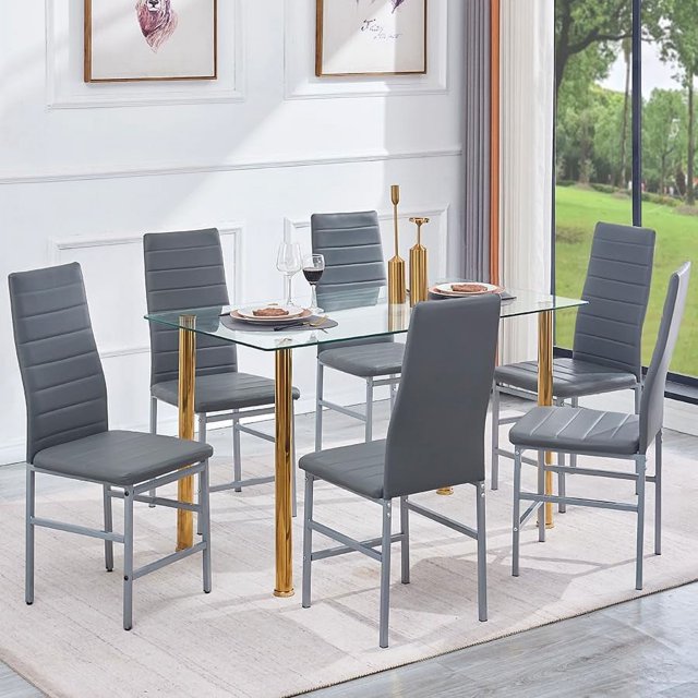 Dining Table Set for 4 5 Piece Kitchen Table and Chairs with Clear