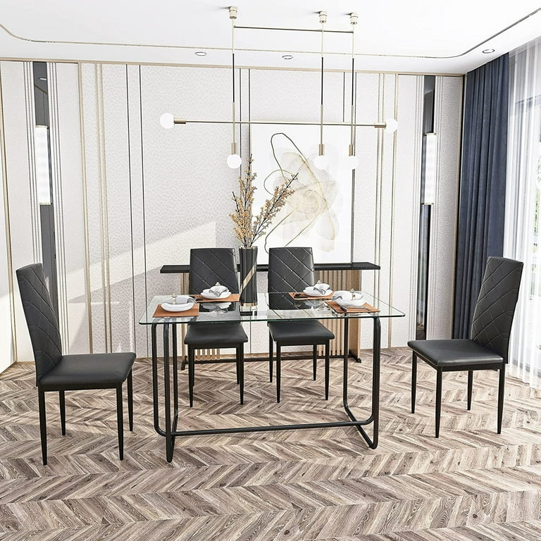 Dining Table Set for 4, 5-Piece Tempered Glass DiningTableSet with