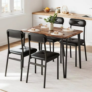 Dining Table Set for 4, 5 Pieces Dining Room Table Set with 4 Upholstered Chairs for Small Place, Apartment, Rustic Brown