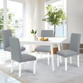 thumbnail image 1 of Dining Table Set for 4, Classic Style Solid Wood Falabella Chairs w Extendable Rectangular Table, Kitchen Room Set, White Color w Gray Fabric, 1 of 7