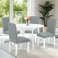 thumbnail image 1 of Dining Table Set for 4, Classic Style Solid Wood Falabella Chairs w Extendable Round Table, Kitchen Room Set, White Color w Gray Fabric, 1 of 7
