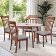 thumbnail image 1 of Dining Table Set for 4, Classic Style Solid Wood Warm Chairs w Extendable Round Table, Kitchen Room Set, Medium Brown Color w Gray Fabric, 1 of 7