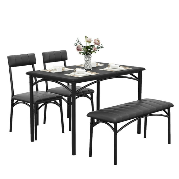 Dining Table Set for 4, Kitchen Table Set with Upholstered Bench and 2 Chairs, Space-Saving Dinette Set for Breakfast Nook, Apartment