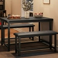 thumbnail image 1 of Dining Table Set for 4, Kitchen Table with 2 Upholstered Benches, Wood Kitchen Dining Room Set, for Small Space, Apartment, Home, Dinner, Retro Black, 1 of 7