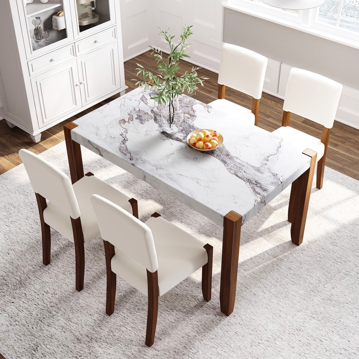 Dining Table Set for 4, Kitchen Table with 4 Upholstered Chairs, 46 ...
