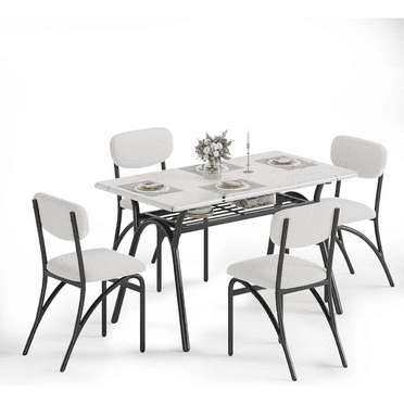 Dining Table Set for 4,Kitchen Table with 4 Upholstered Chairs,Modern Rectangular Dining Table with Storage Rack,Saving Space