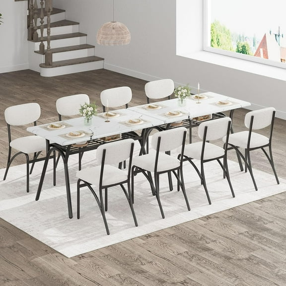 Dining Table Set for 4, Kitchen Table with Chairs for 4, Modern Rectangular Dining Table with Storage Rack for Small Space, Beige & Marble