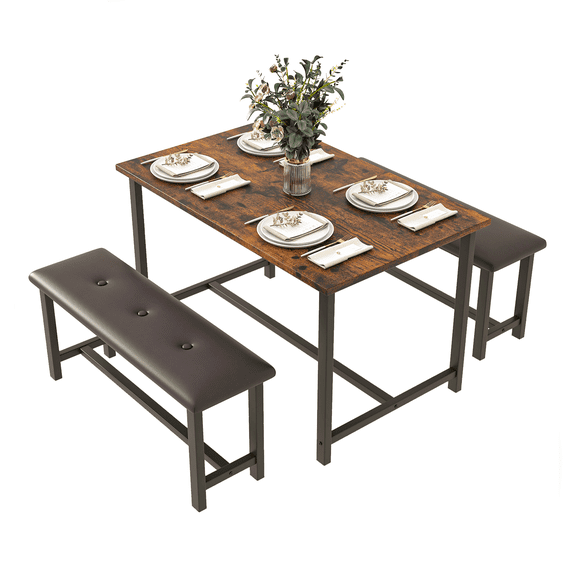 Dining Table Set for 4, Kitchen Table with Upholstered Bench, Kitchen Table and Chairs Set for Small Space, Apartment, Studio