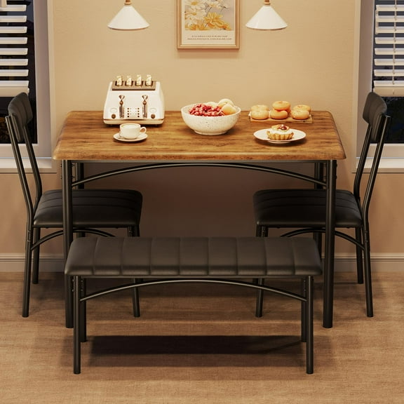 Dining Table Set for 4, Kitchen Table with Upholstered Chairs and Bench, Rectangular Kitchen Table Set for Small Space, Apartment, Home, Studio