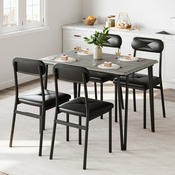 Dining Table Set for 4, Kitchen Table with Upholstered Chairs for Kitchen Room and Small Spaces (Grey, Table with 4 Chairs)