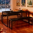 thumbnail image 1 of Dining Table Set for 4 , Lofka 45.5" Kitchen Table and Benches Set for Space Saving Apartment, Black, 1 of 9