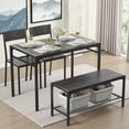 thumbnail image 1 of Kitchen Table Set for 4, Lofka Dining Table Set with MDF Bench, Chair and Storage Rack for Small Spaces|Studio|Kitchen, Black, 1 of 8