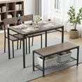 thumbnail image 1 of Dining Table Set for 4, Lofka 4 Pieces MDF Kitchen Table with Chairs and Bench Set, Storage Rack, for Dining Room & Small Spaces, Gray, 1 of 6