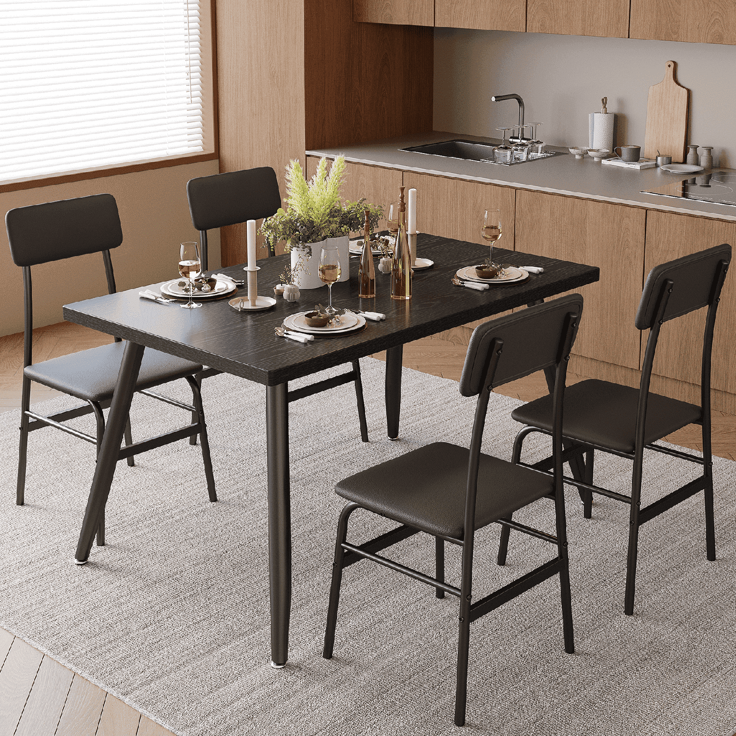 Dining Table Set for 4, Modern Kitchen Table and 4 Chairs for Small ...