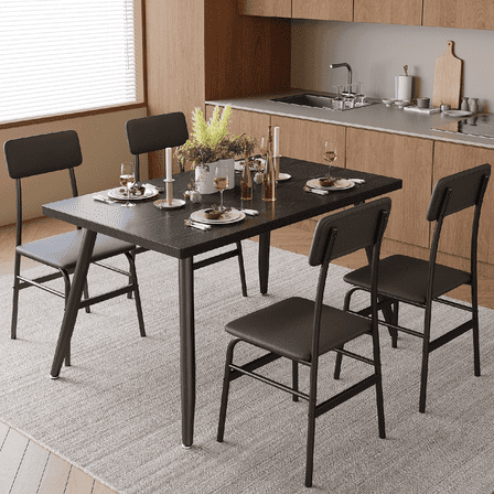 Dining Table Set for 4, Modern Kitchen Table and 4 Chairs for Small Spaces, Breakfast Nook, Black