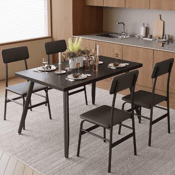 Dining Table Set for 4, Modern Kitchen Table and 4 Chairs for Small Spaces, Breakfast Nook, Black