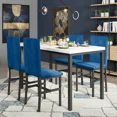 thumbnail image 1 of Dining Table Set for 4, Modern Marble Dine Table with 4 Velvet Chairs, Modern Kitchen Table Set for Home, Breakfast Nook, Cafeteria Dining Room, Blue, 1 of 9