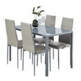 thumbnail image 1 of Dining Table Set for 4, ROZHOME 5 Piece Kitchen Table and Chairs with Tempered Glass Table Top and 4 Faux Leather Metal Frame Chairs, Gray, 1 of 8