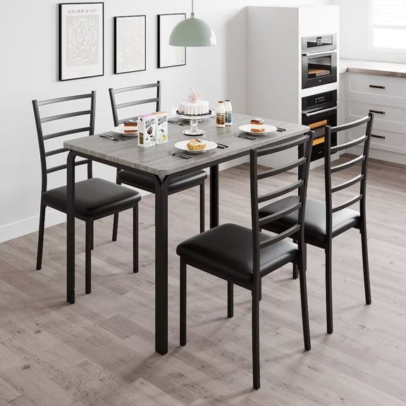 Dining Table Set for 4, Rectangle Kitchen Dining Table with 4 Upholstered Chairs for Small Space, Apartment, Home Office, Gray