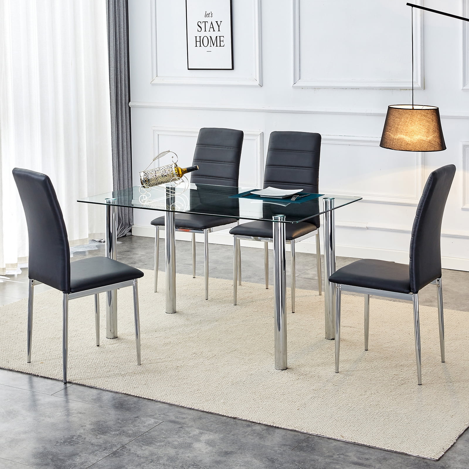 Dining Table Set for 4, Sudica Kitchen Table and Chairs with Tempered