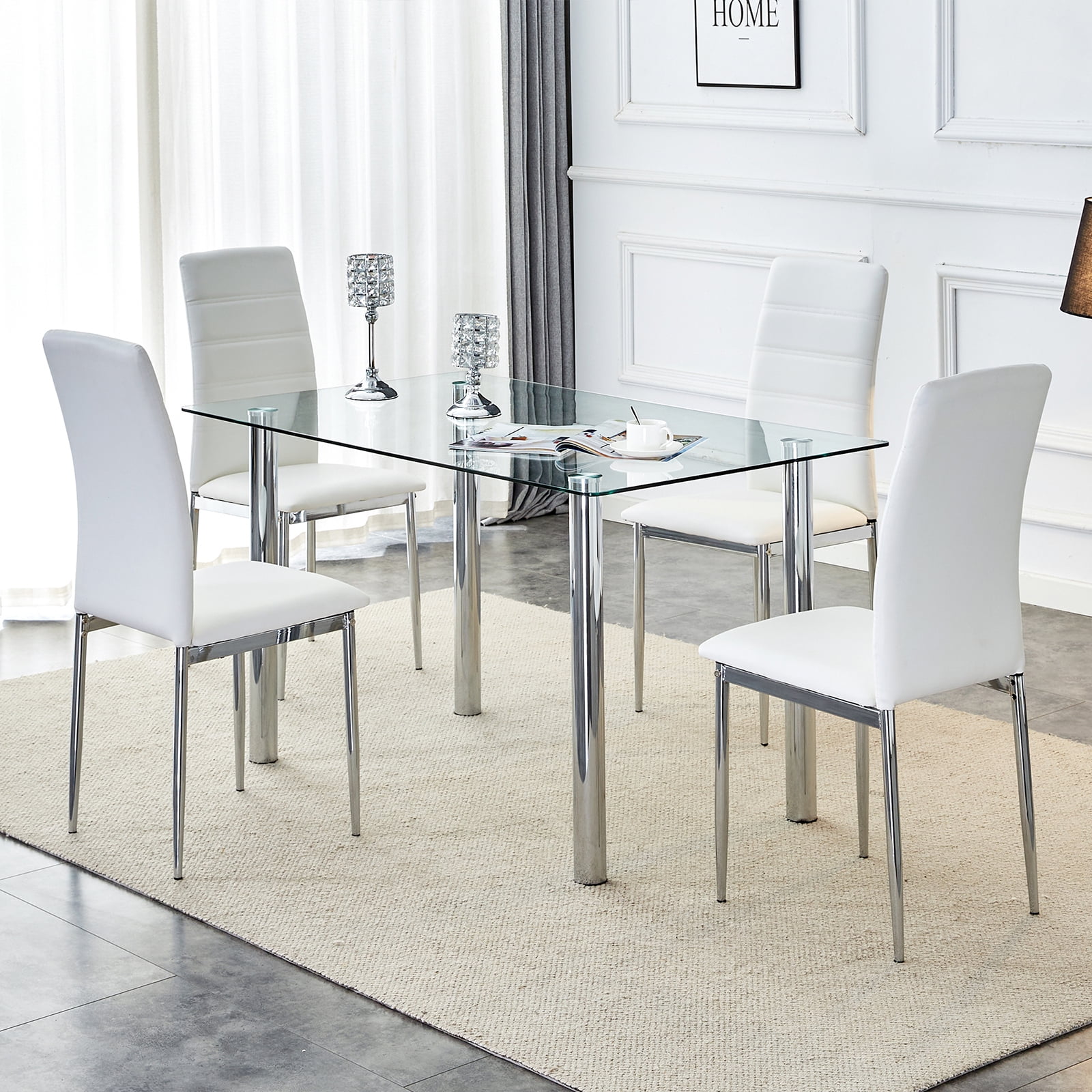 Dining Table Set for 4, Sudica Kitchen Table and Chairs with Tempered
